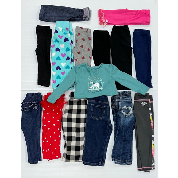 Unbranded Other - Lot of 15 Baby Girl 18 months 14 Pants & 1 Long sleeve Top Bundle Lot